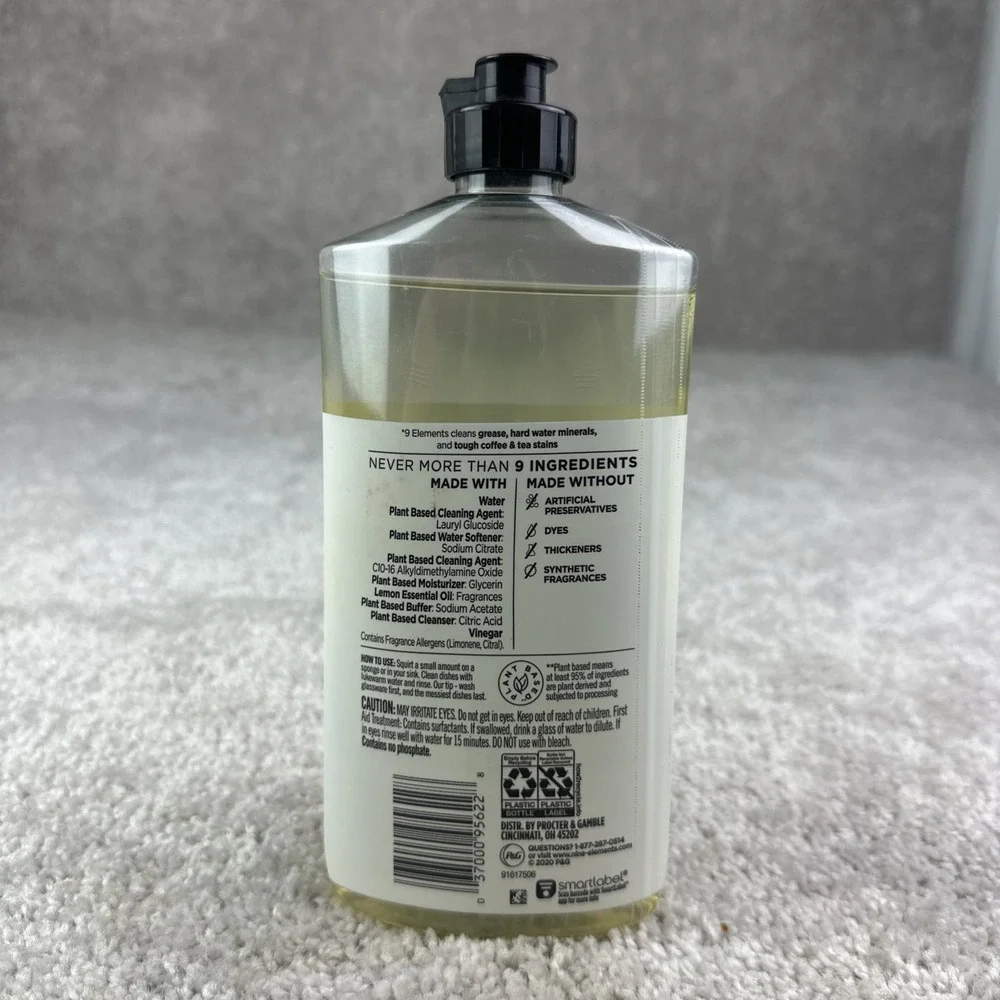 9 Elements Vinegar Powered‎ Dish Soap 16 oz - Lemon Scent